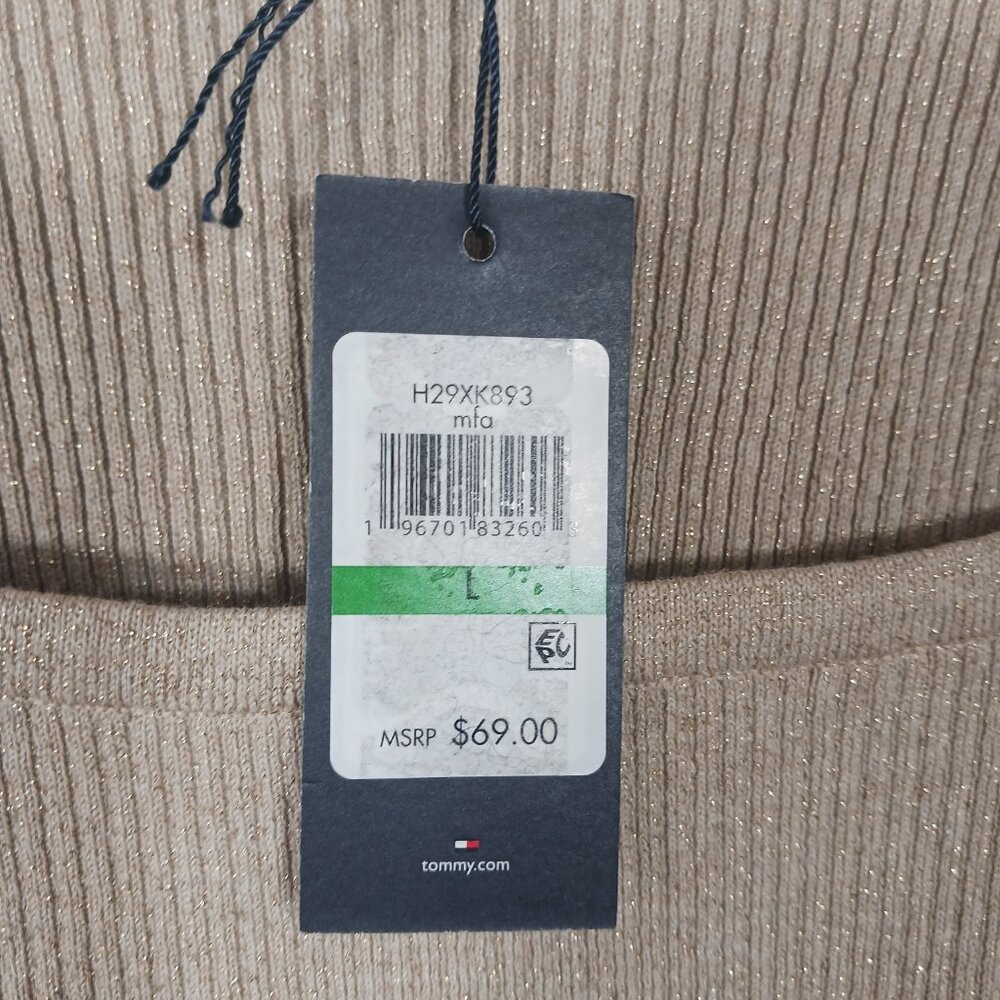 Tommie Hilfiger, NWT, Large, Short Sleeve Sweater, Metallic Gold, Neutral - Picture 14 of 16